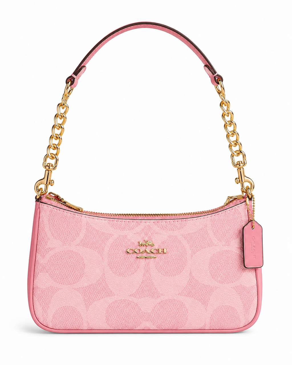 Pink Coach Shoulder Bag with Gold Chain Strap