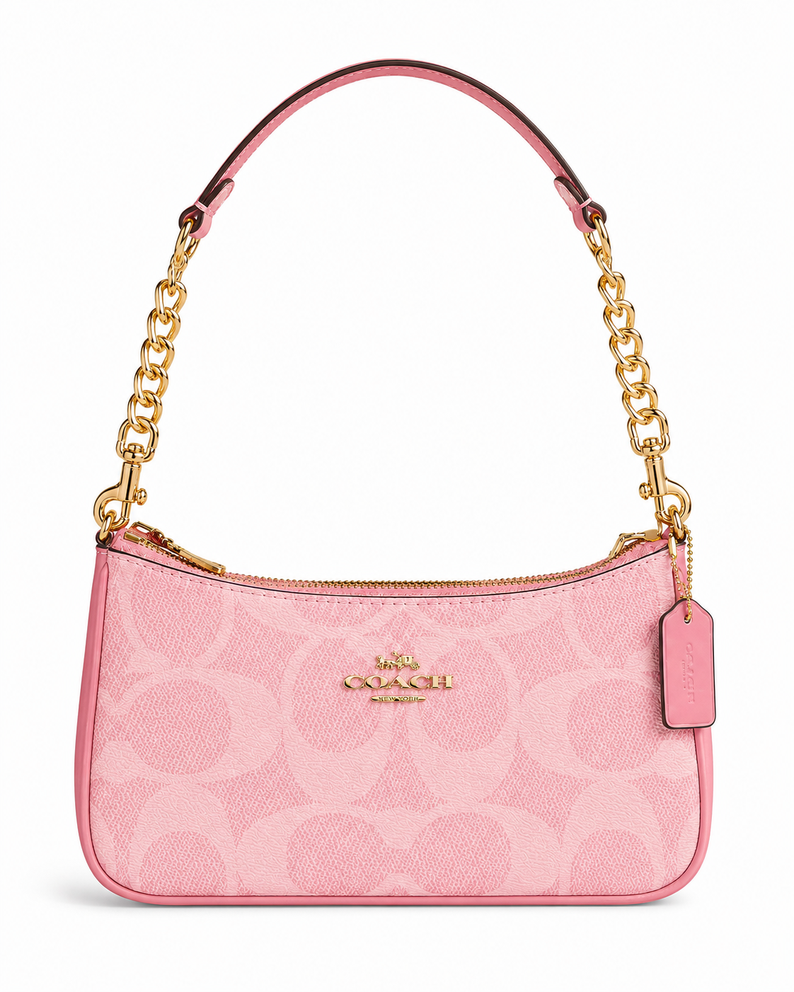 Pink Coach Shoulder Bag with Gold Chain Strap