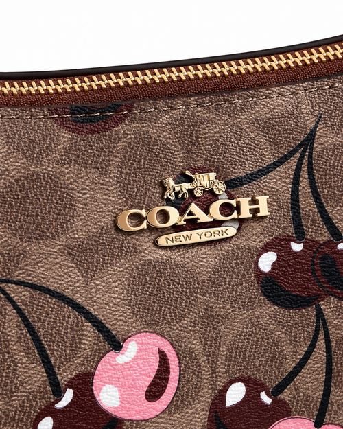Coach Cherry Print Bag with Gold Hardware & Long Strap