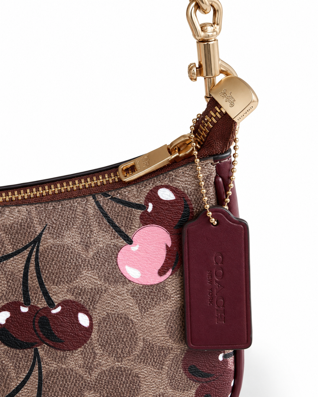 Coach Cherry Print Bag with Gold Hardware & Long Strap