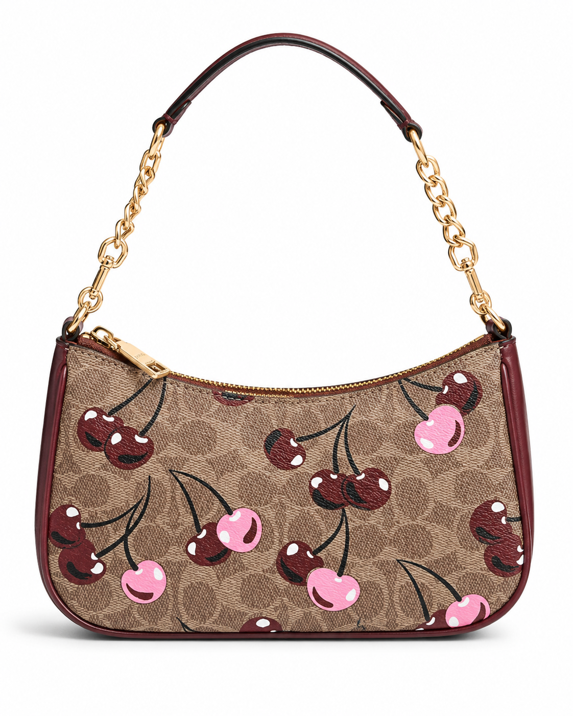 Coach Cherry Print Bag with Gold Hardware & Long Strap