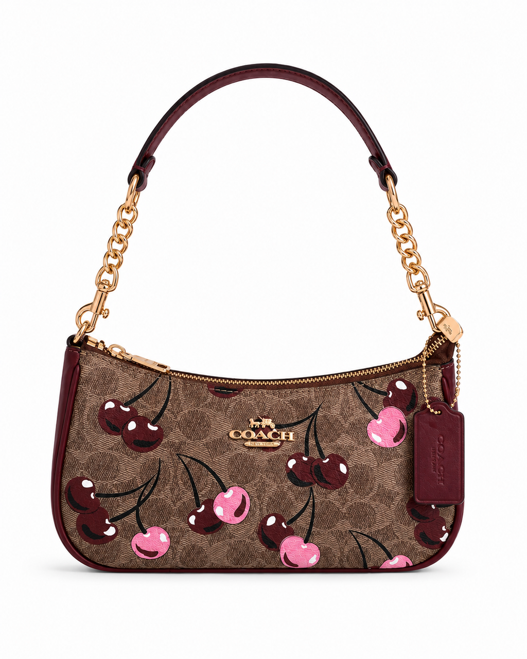 Coach Cherry Print Bag with Gold Hardware & Long Strap