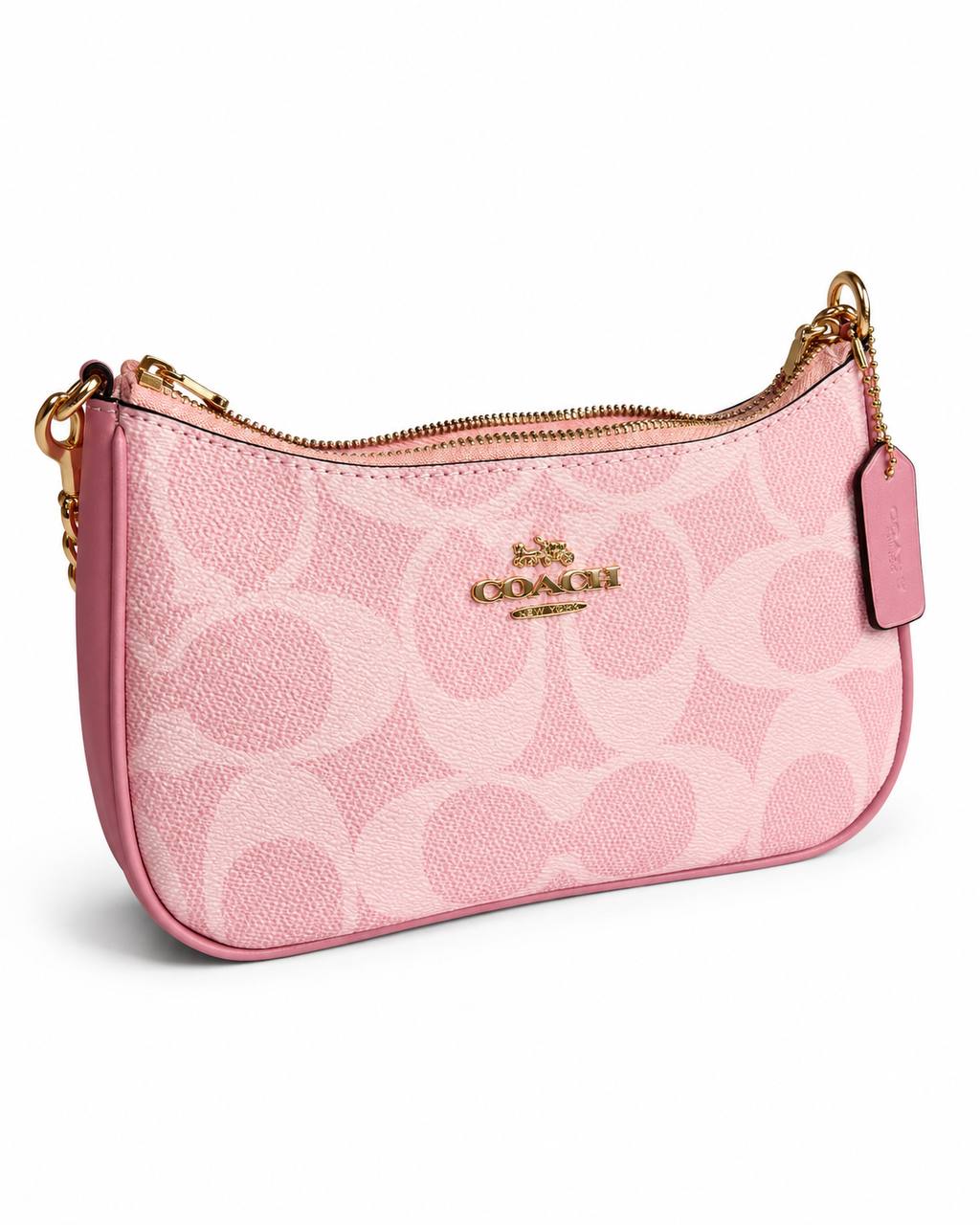 Pink Coach Shoulder Bag with Gold Chain Strap