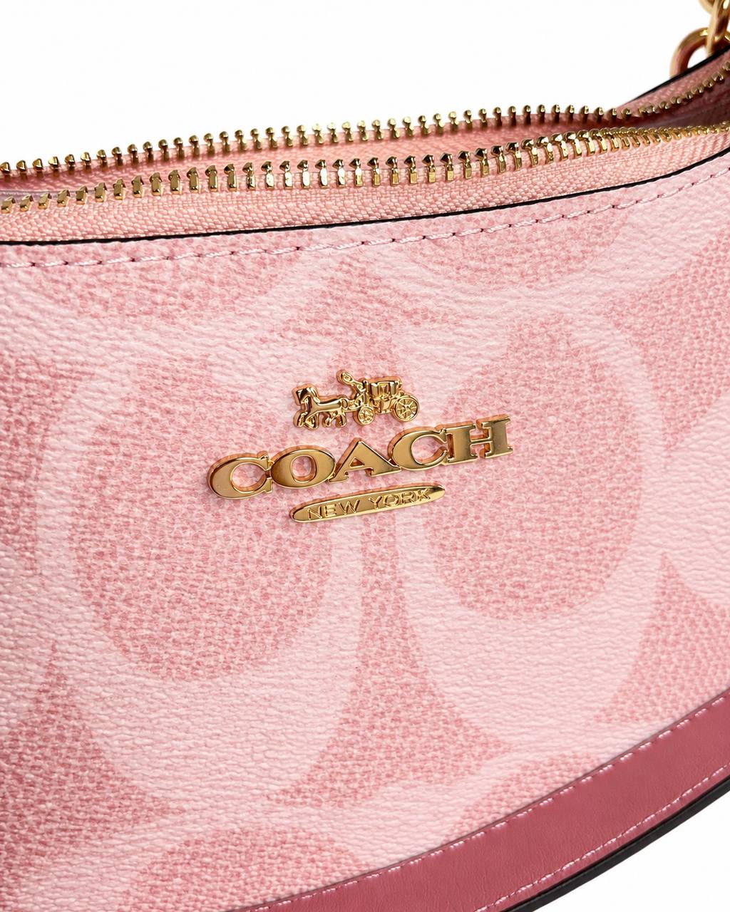 Pink Coach Shoulder Bag with Gold Chain Strap