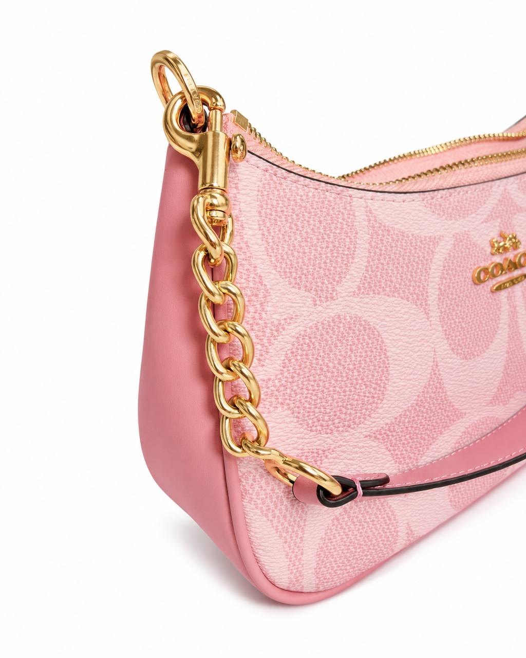 Pink Coach Shoulder Bag with Gold Chain Strap