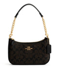 Coach Signature Black & Brown Shoulder Bag with Gold Chain Strap