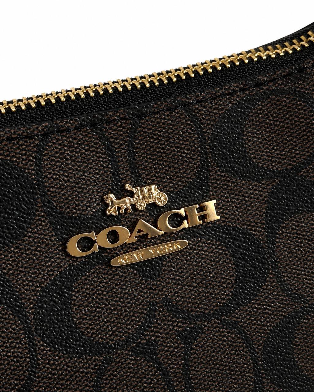 Coach Signature Black & Brown Shoulder Bag with Gold Chain Strap
