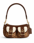 Coach Signature Brown Shoulder Bag with Shearling Pocket Details
