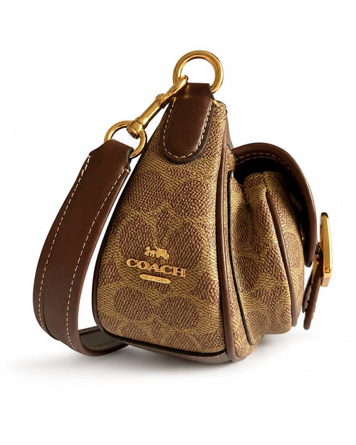 Coach Signature Brown Shoulder Bag with Shearling Pocket Details