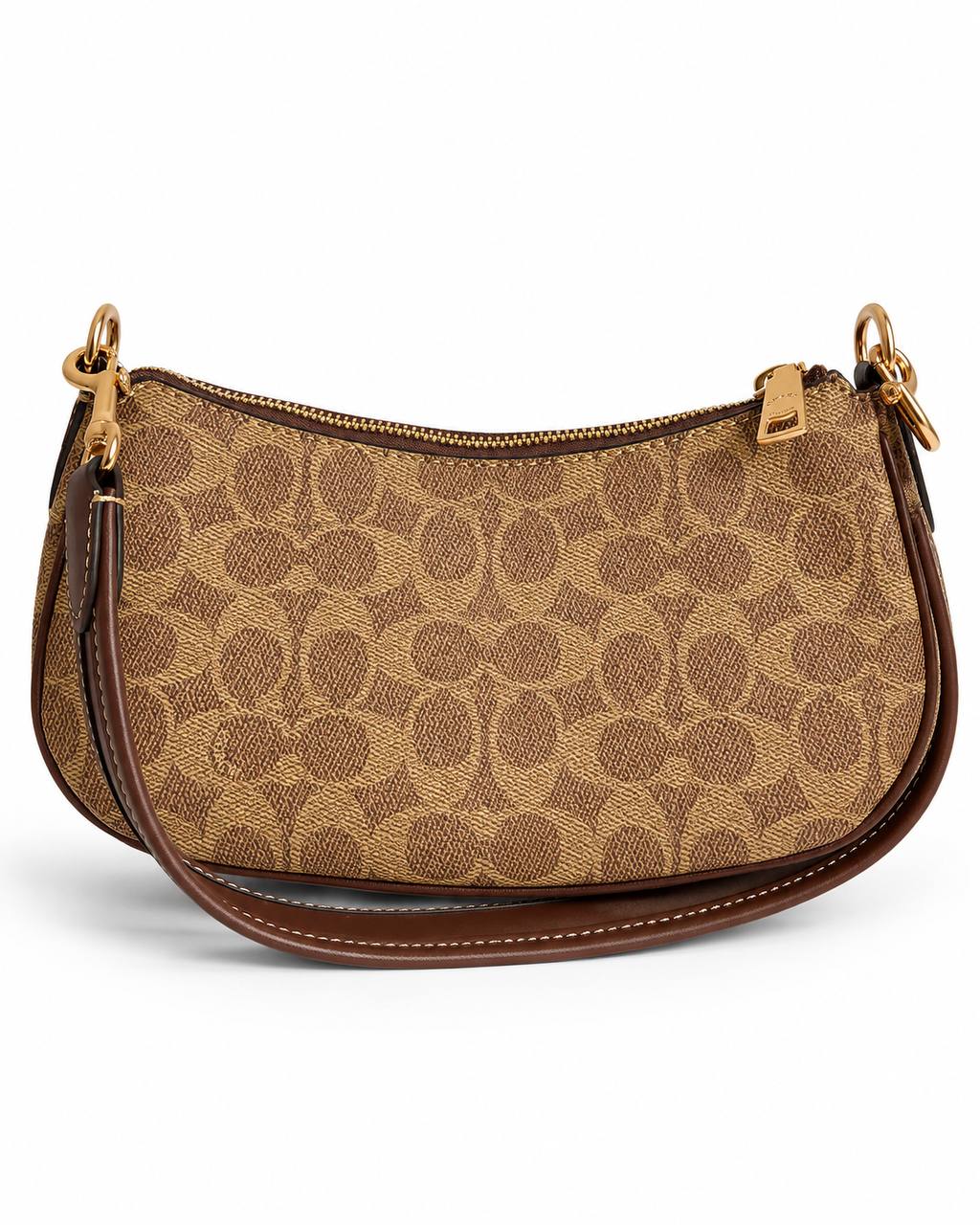 Coach Signature Brown Shoulder Bag with Shearling Pocket Details